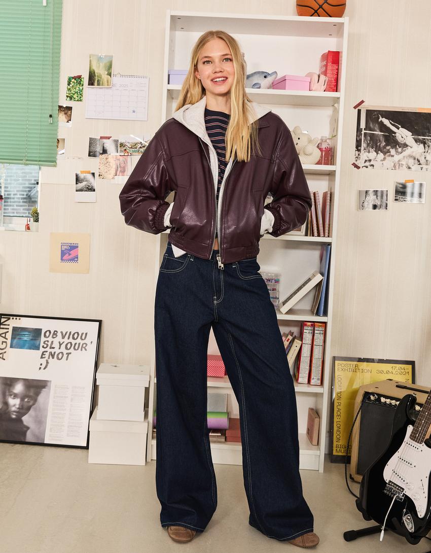 Kurtka ze sztucznej skóry-Rubinowy