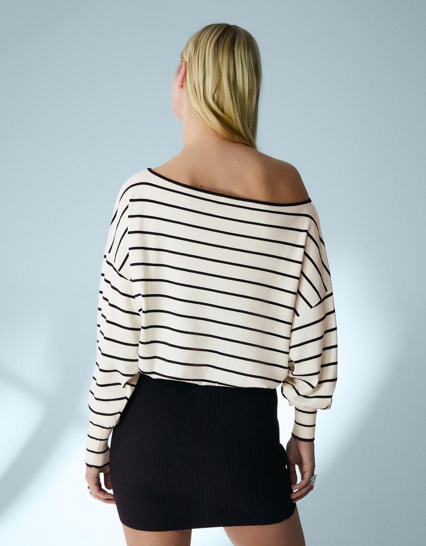 Vestido mini asimétrico rib-Negro