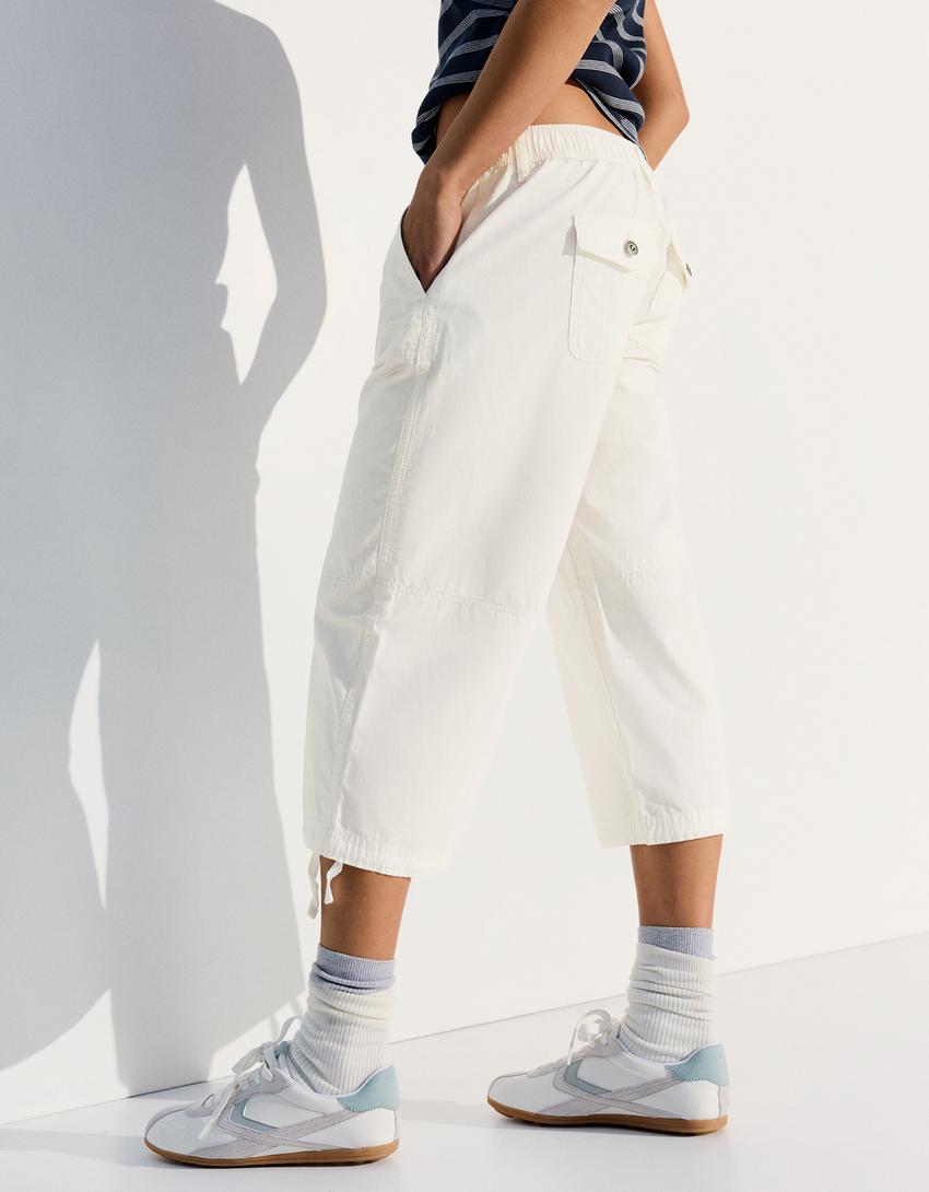 Pantalon capri-Blanc cassé