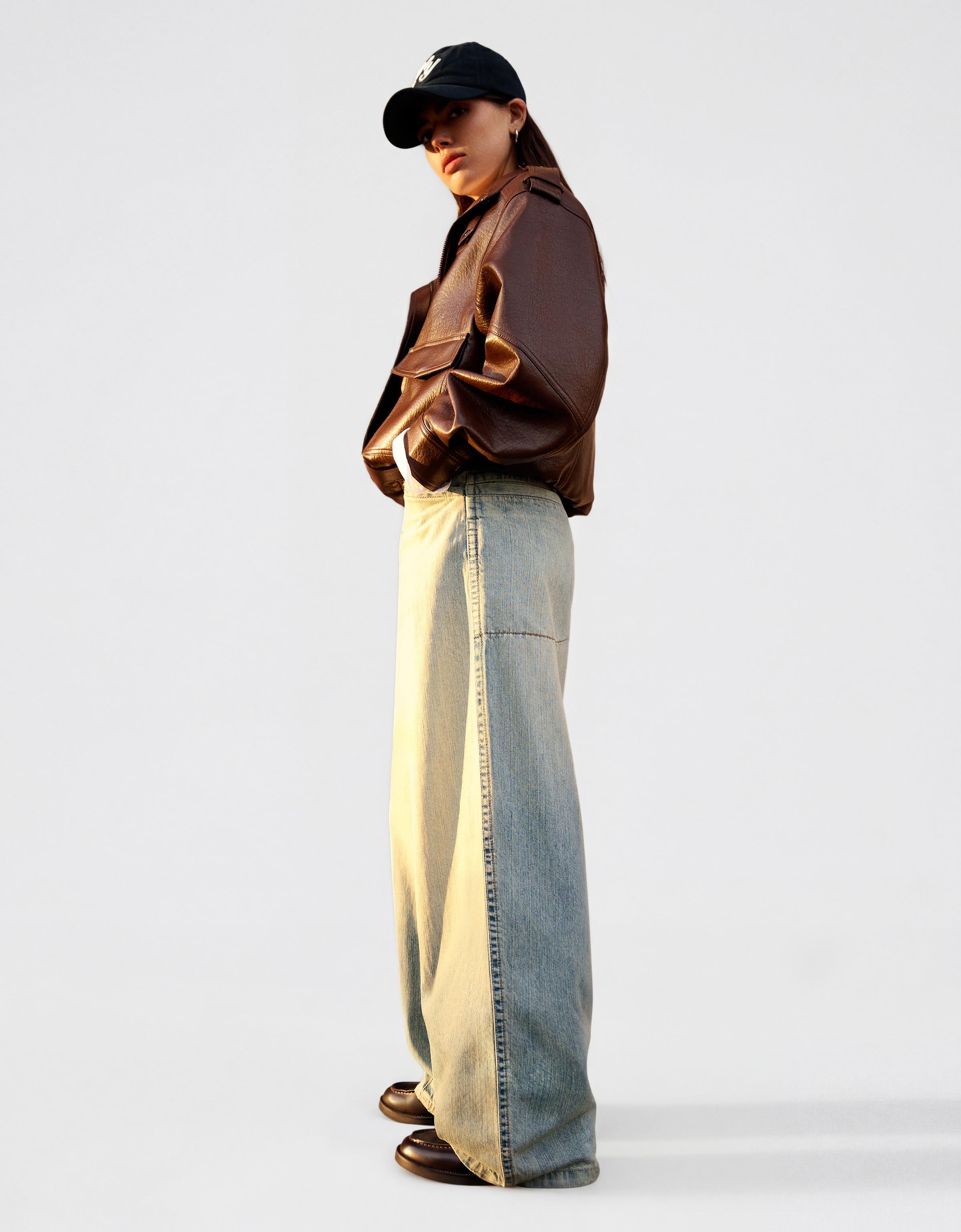 Süper geniş paça düşük bel jean - Görsel 30