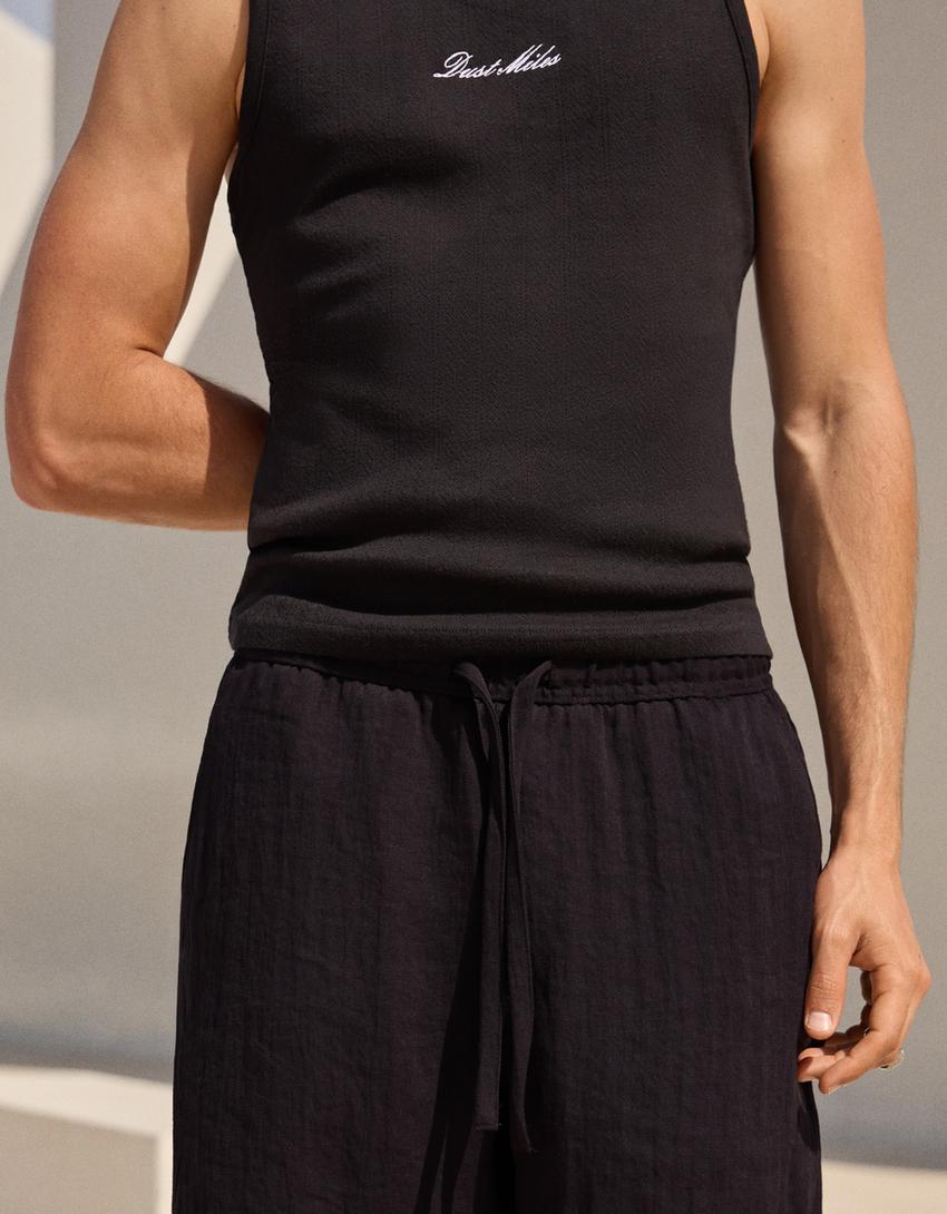 Rustik jogger fit bermuda-Siyah