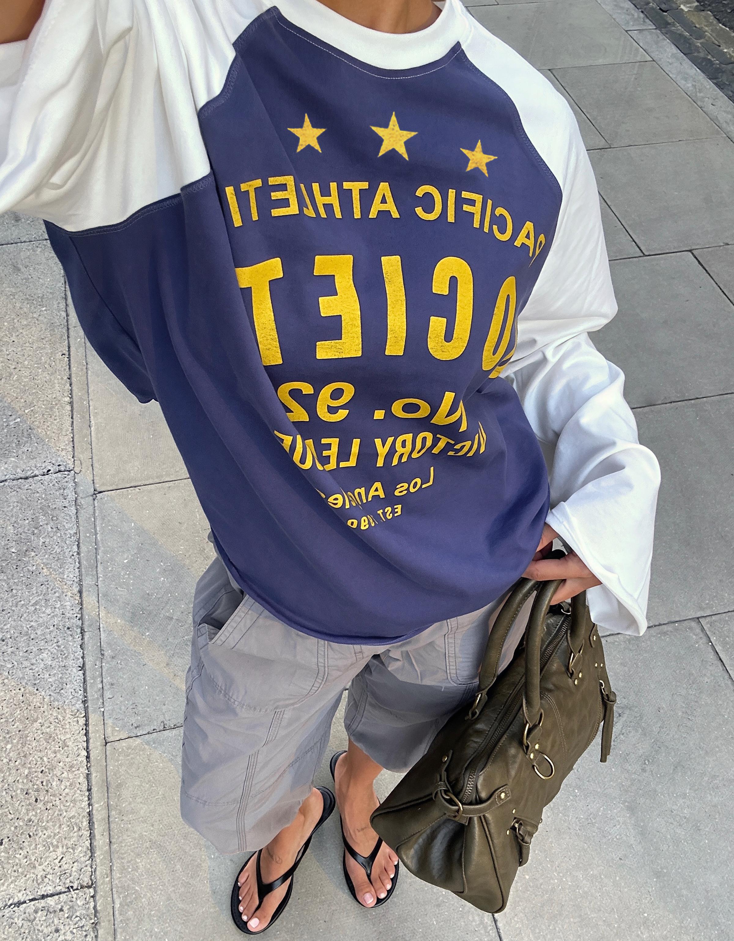 Bershka Kontrast baskılı reglan uzun kollu tişört görsel 7