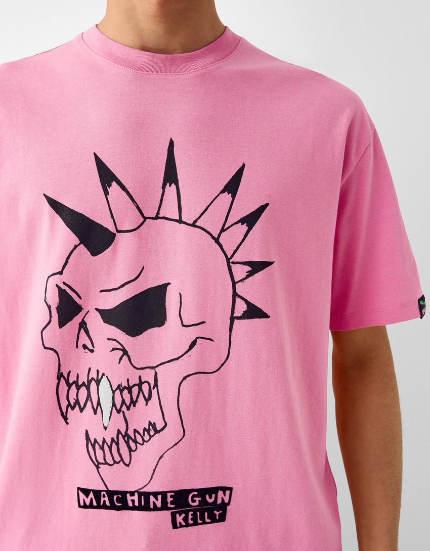 T-shirt Machine Gun Kelly manga curta boxy fit padrão-Rosa-5