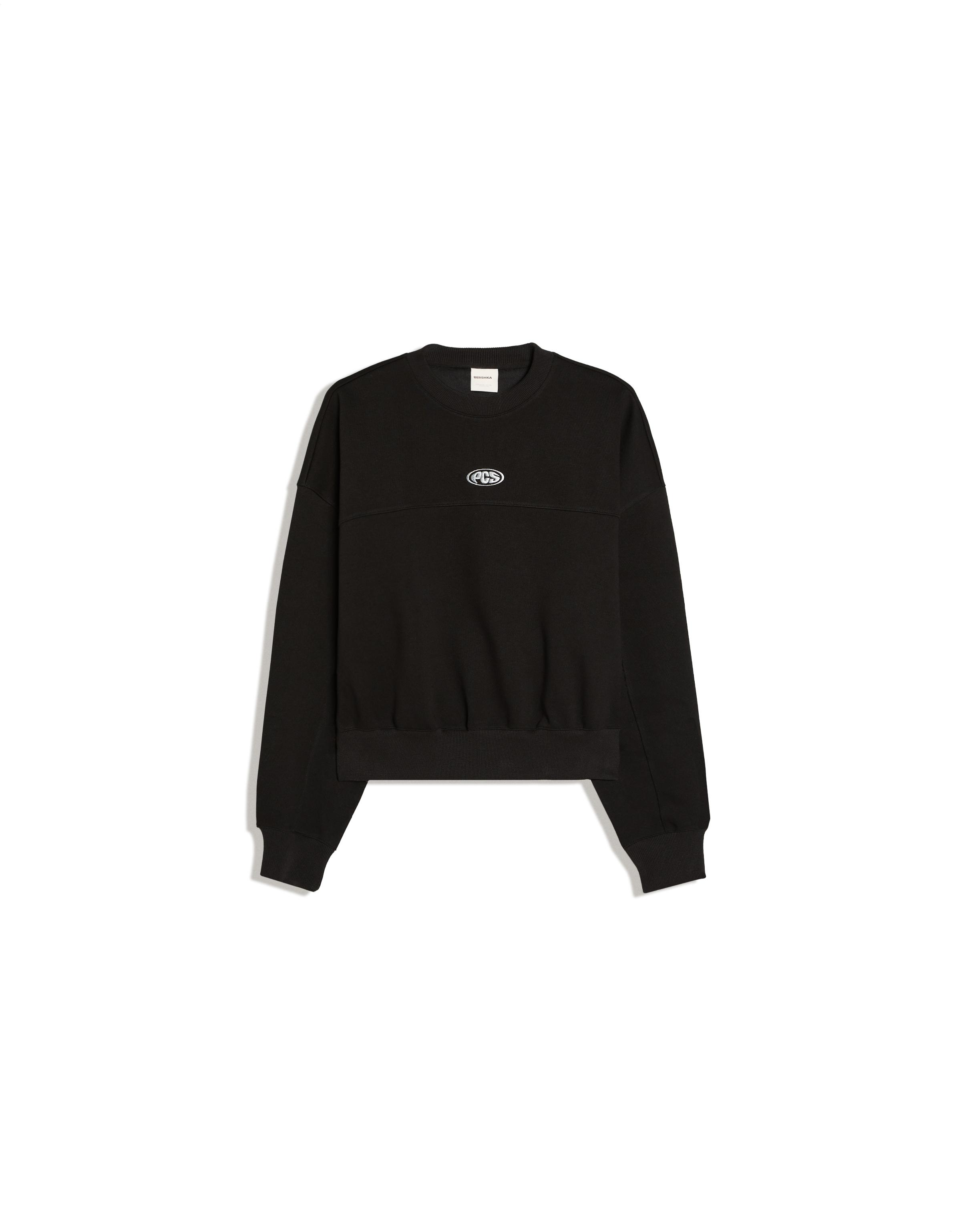 Round neck patch sweatshirt — Black