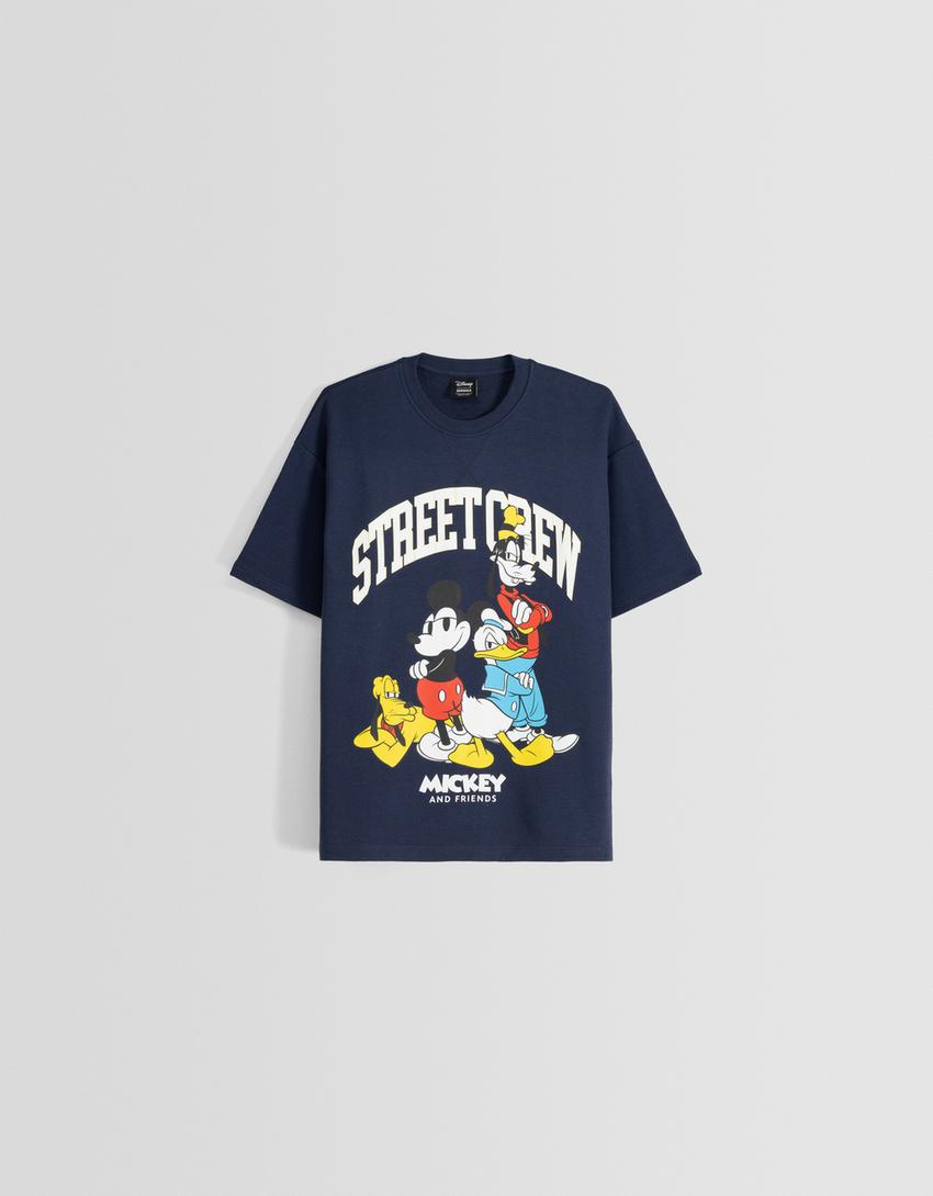 Mickey Mouse print short sleeve plush T-shirt-Navy-4