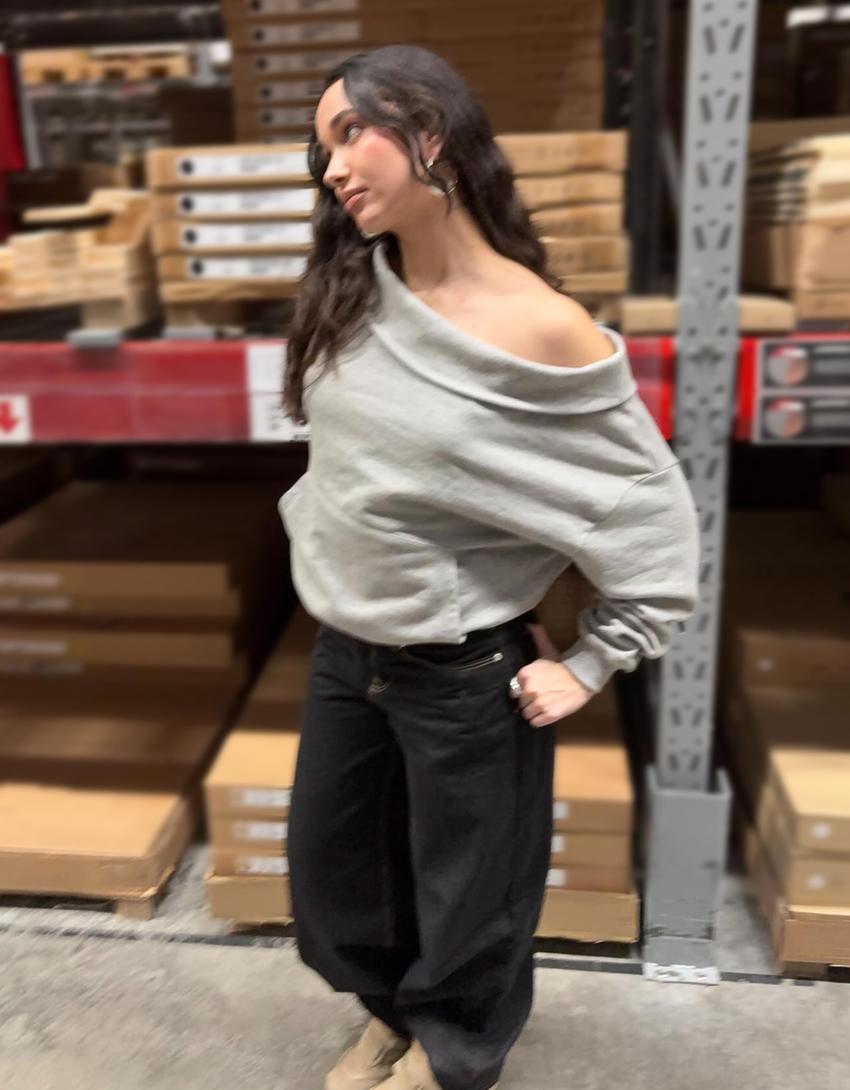 Long sleeve Bardot sweater-Grey