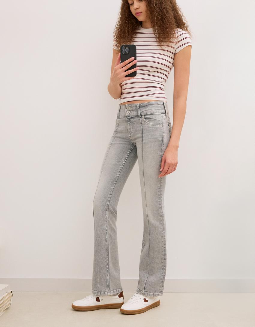 Jeans bootcut taille basse-Gris foncé