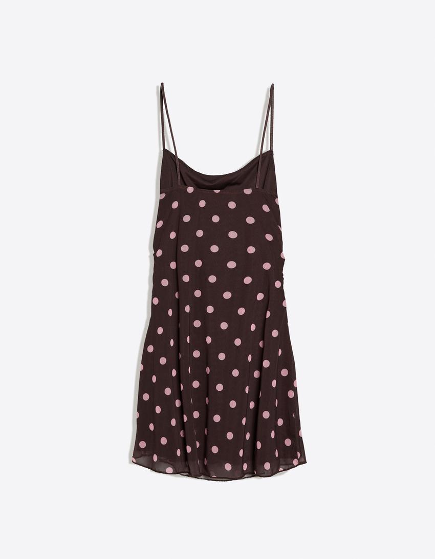 Vestido mini tirantes tul-Marrón