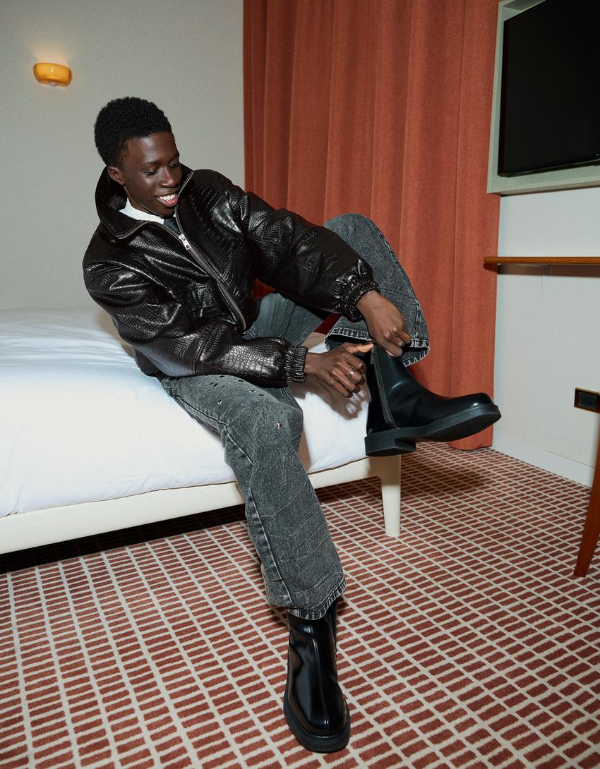 Caçadora efecte pell animal print-Negre