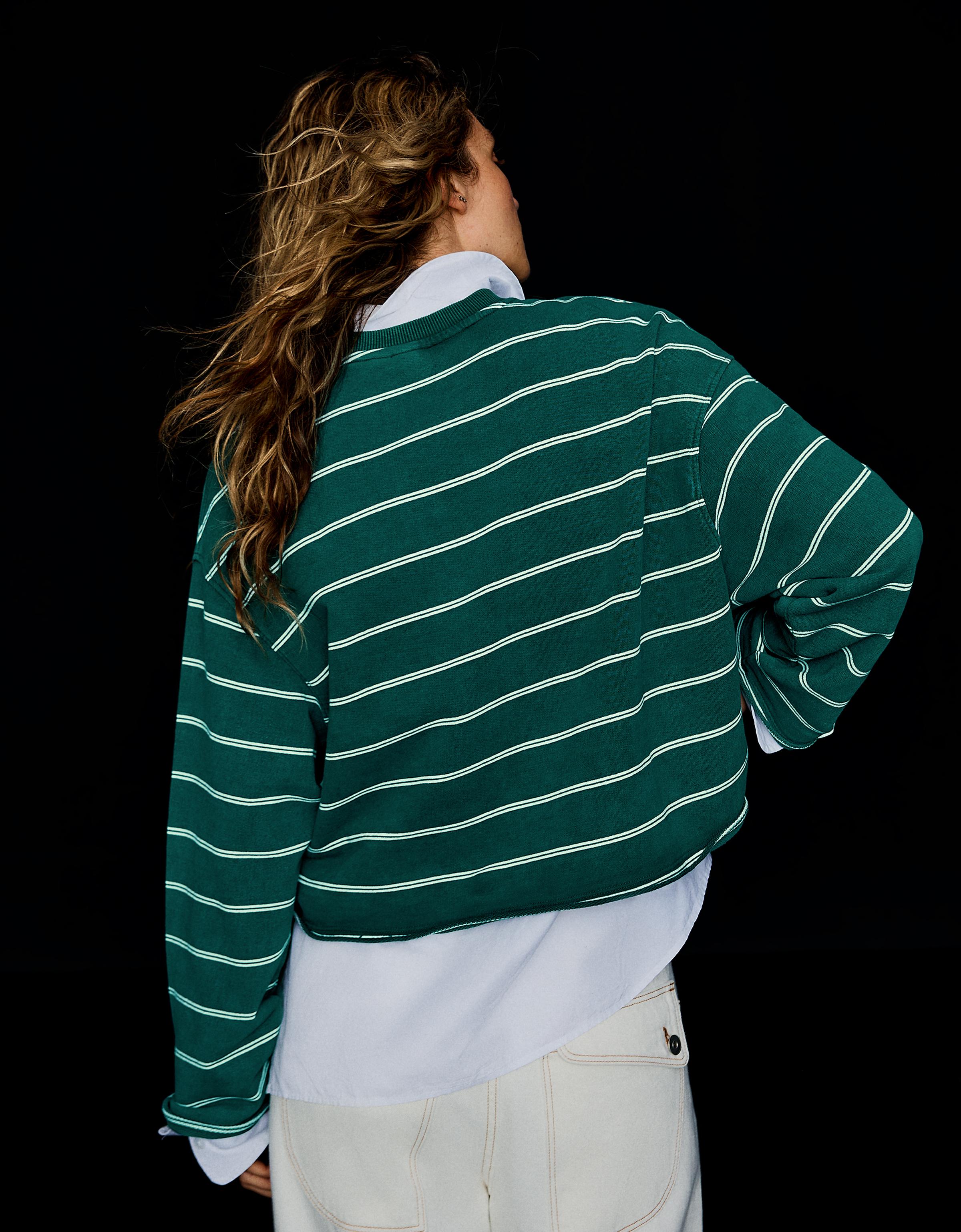 Striped round neck sweatshirt — Green