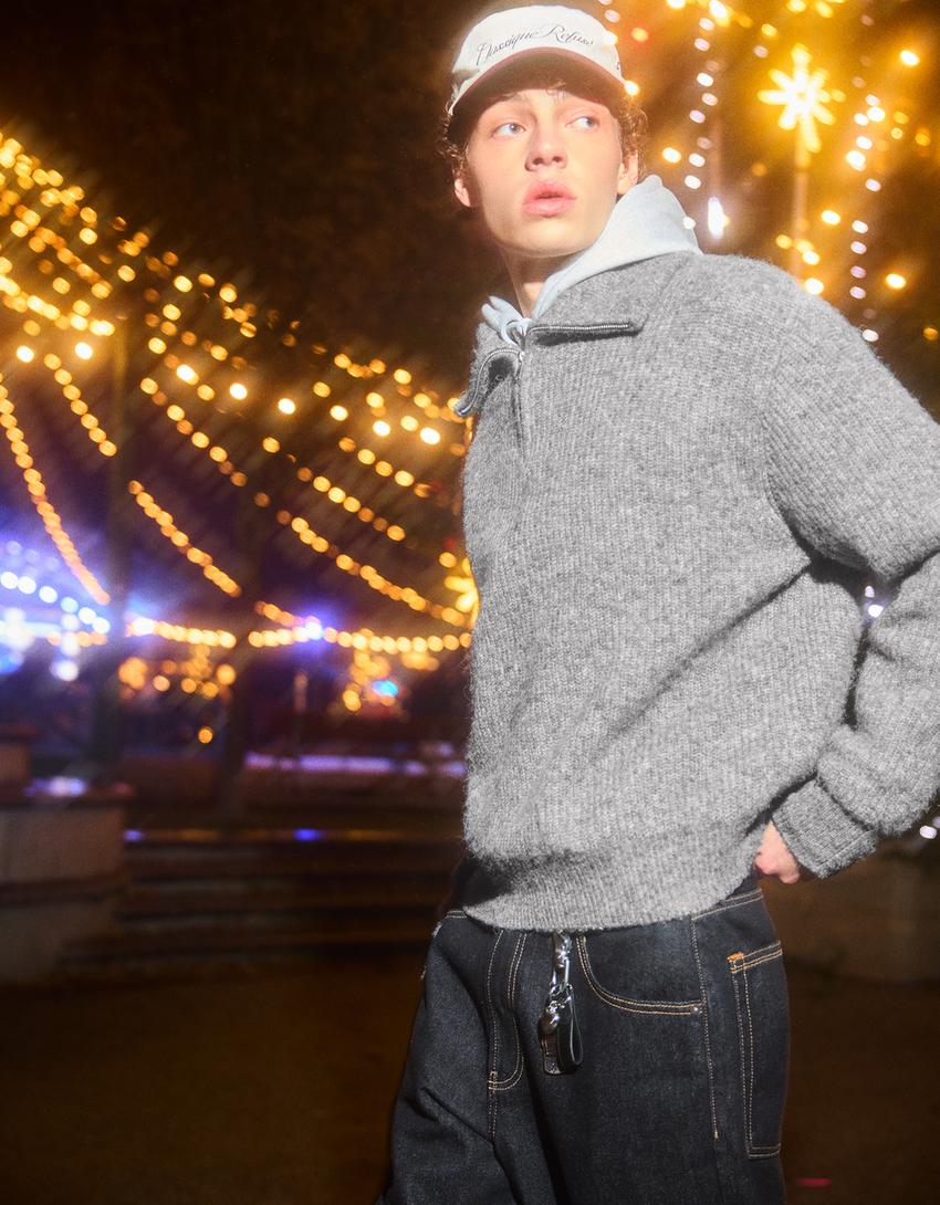 Pullover mit Reißverschlusskragen-Grau