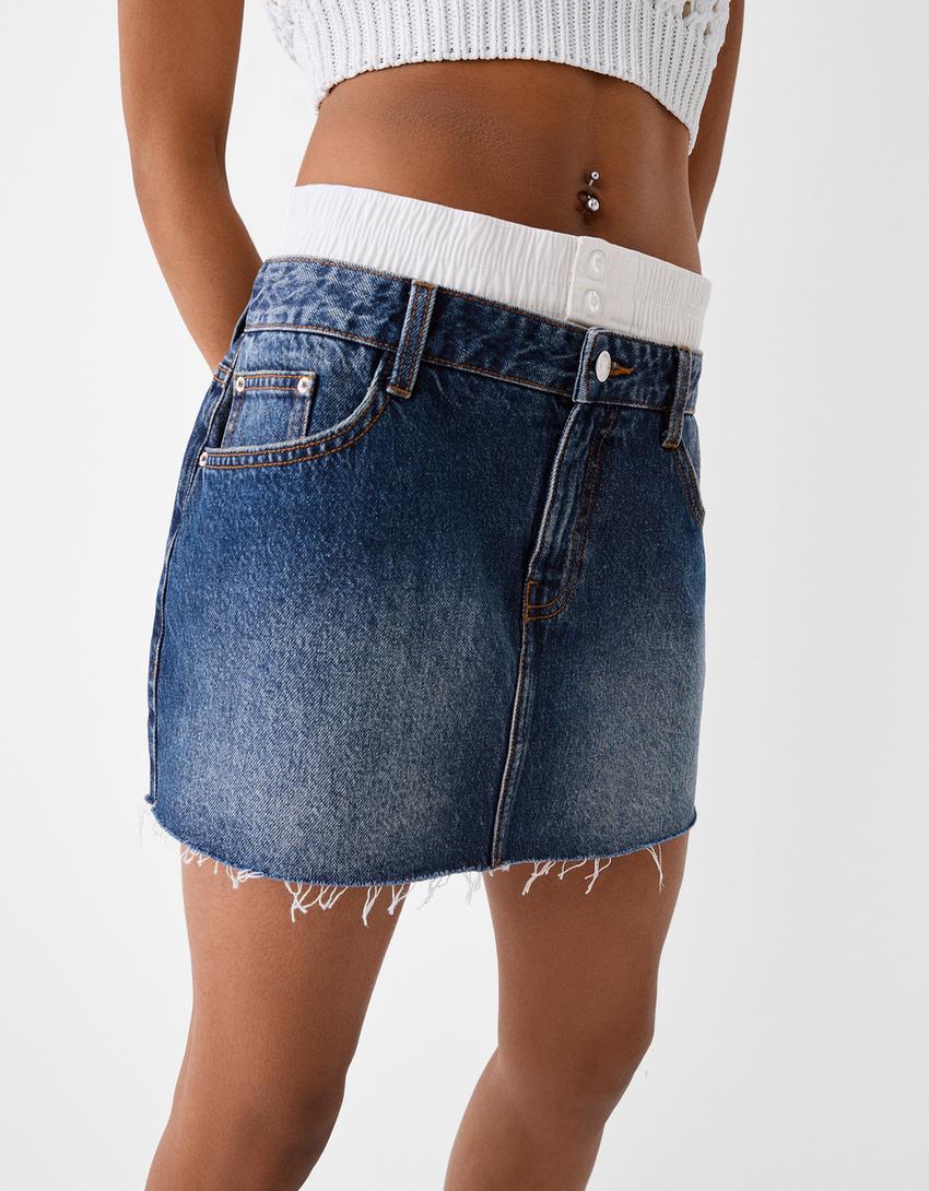 Minijupe denim underwear-Bleu-5