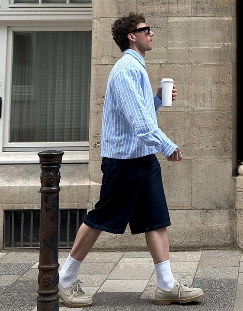 Chemise manches longues brodée-Bleu clair