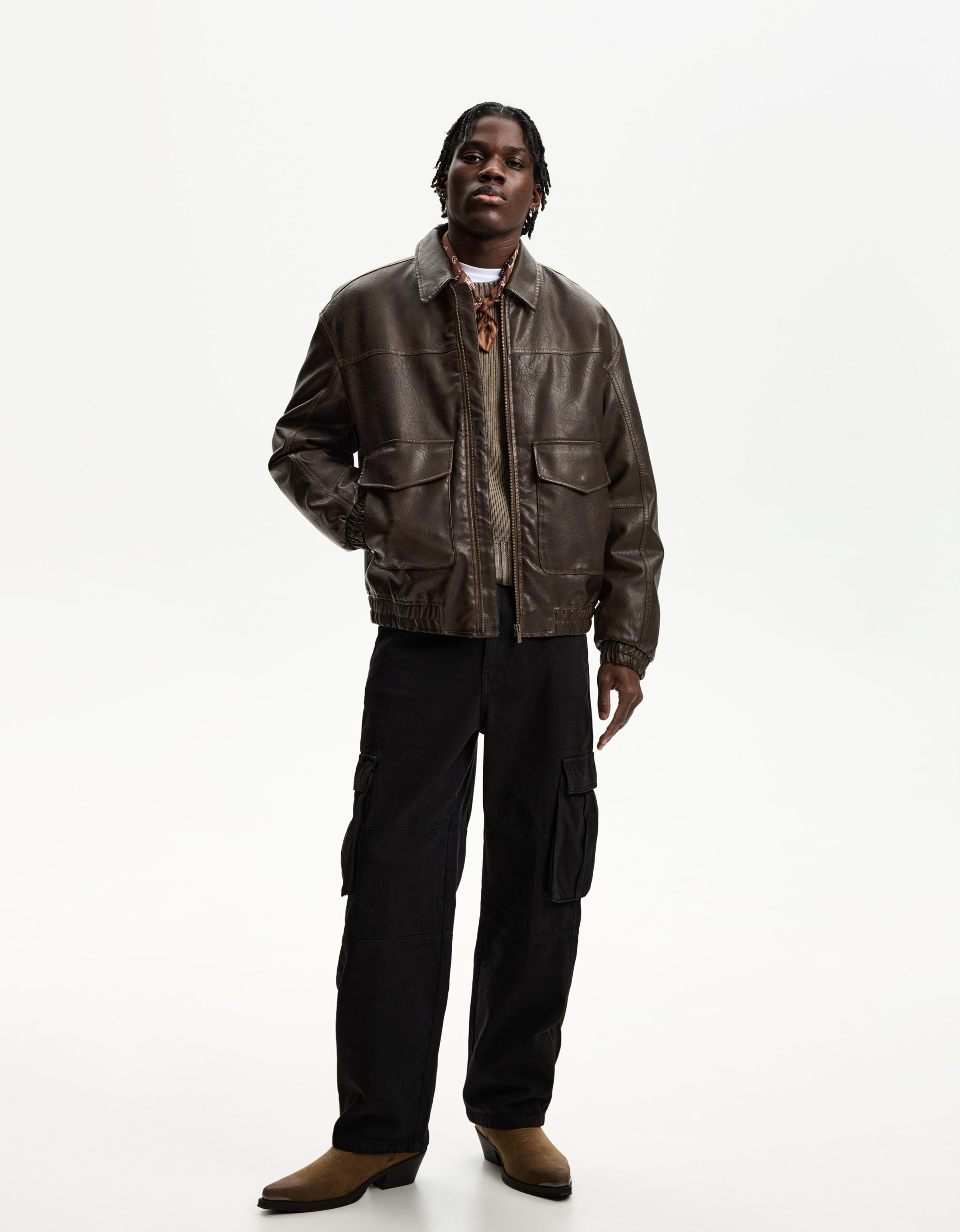 人気が高い Leather effect Bershka | Men - jacket ジャケット・アウター