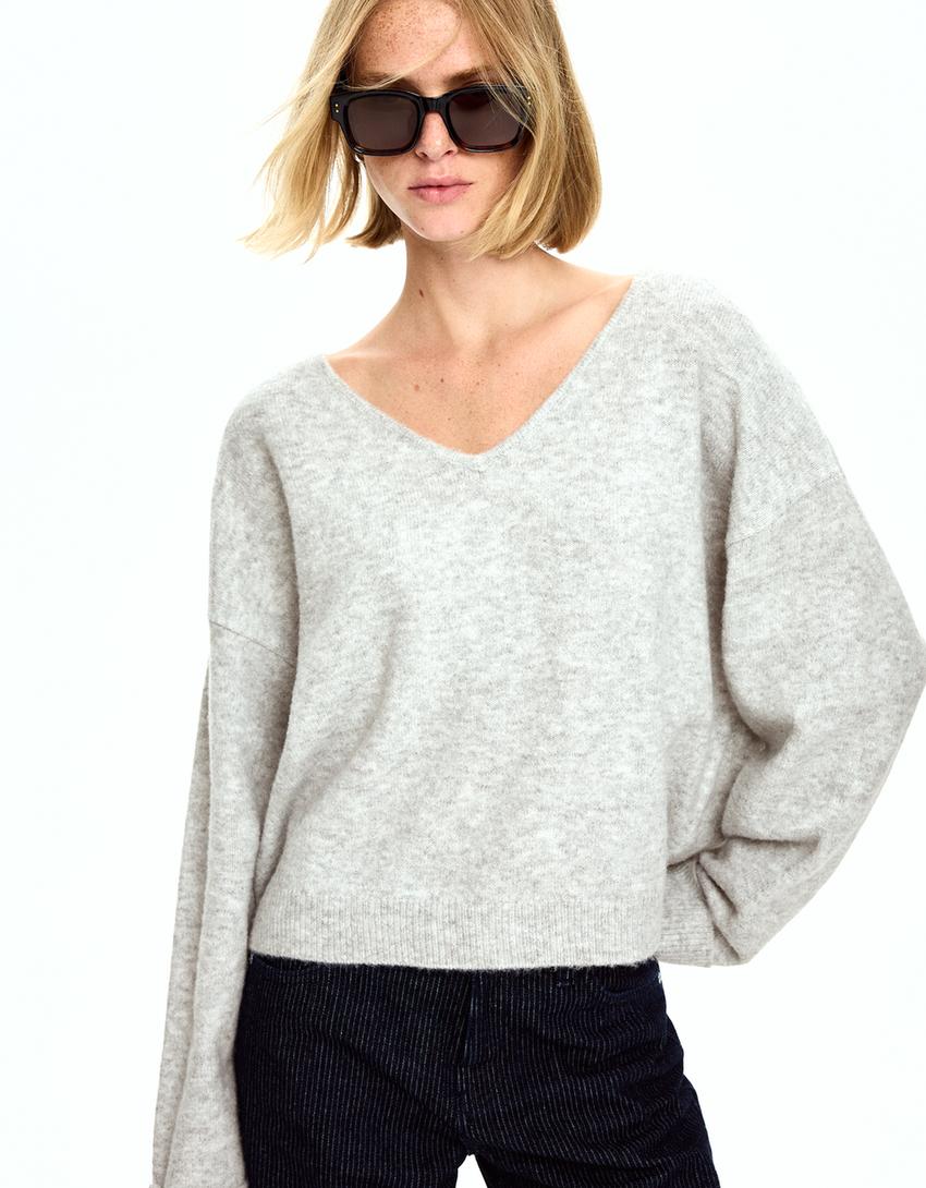 Jersey cuello pico soft touch-Gris-0