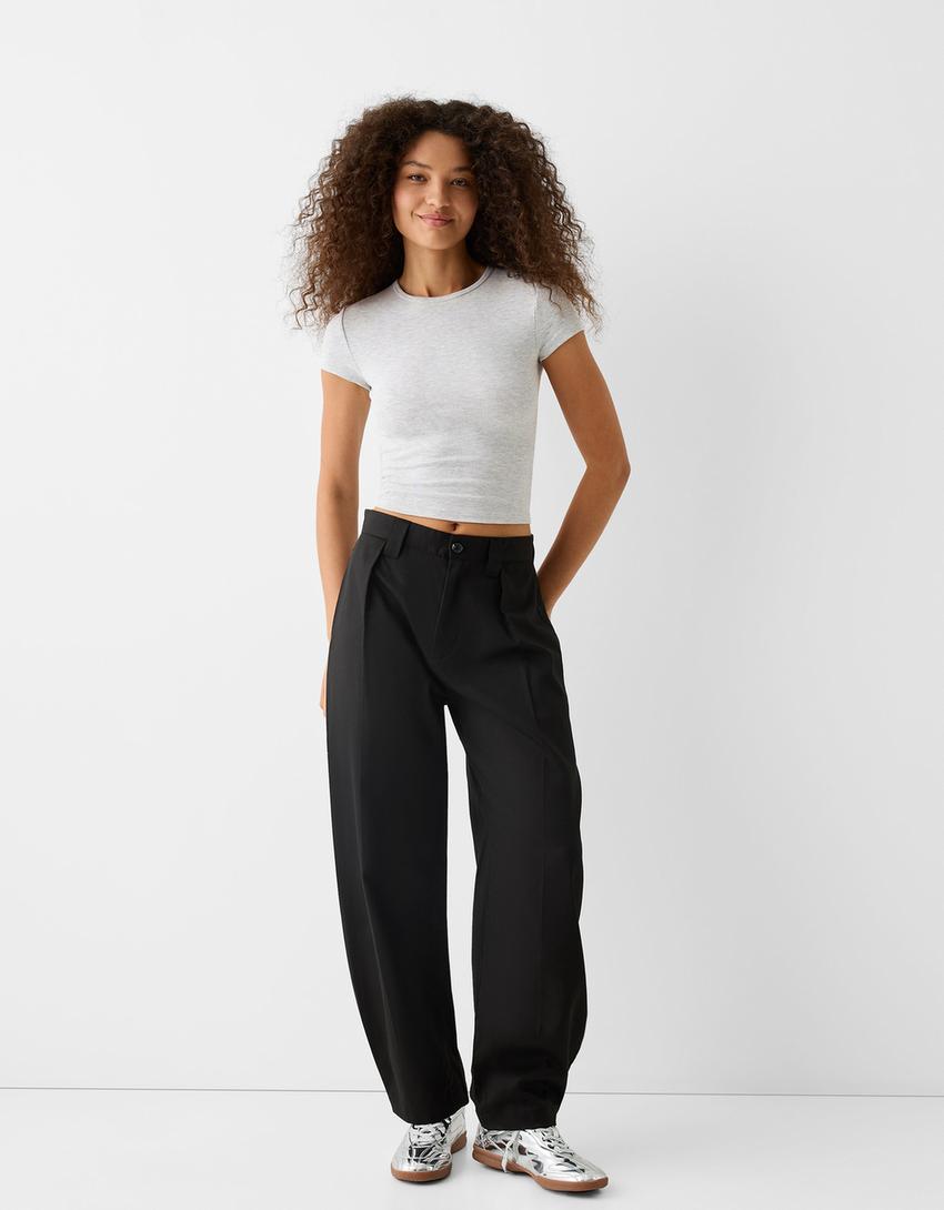 Tailored lyocell blend balloon trousers-Black-3