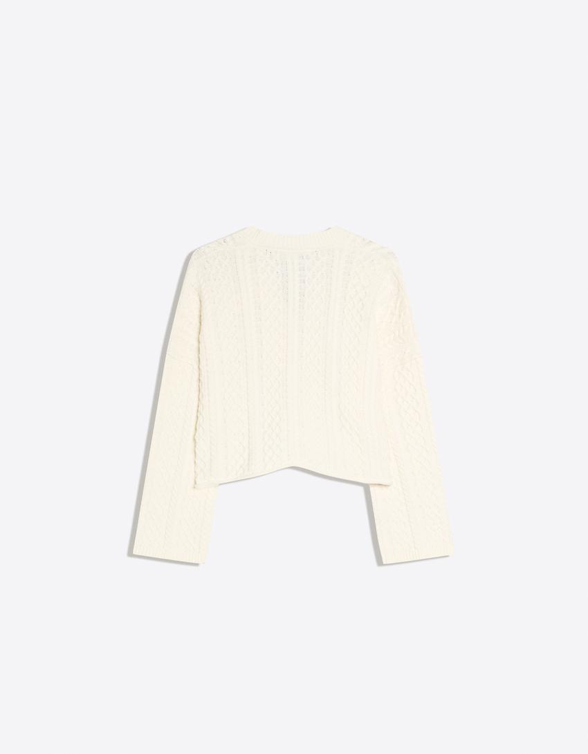 Rustic braided cardigan-Cream