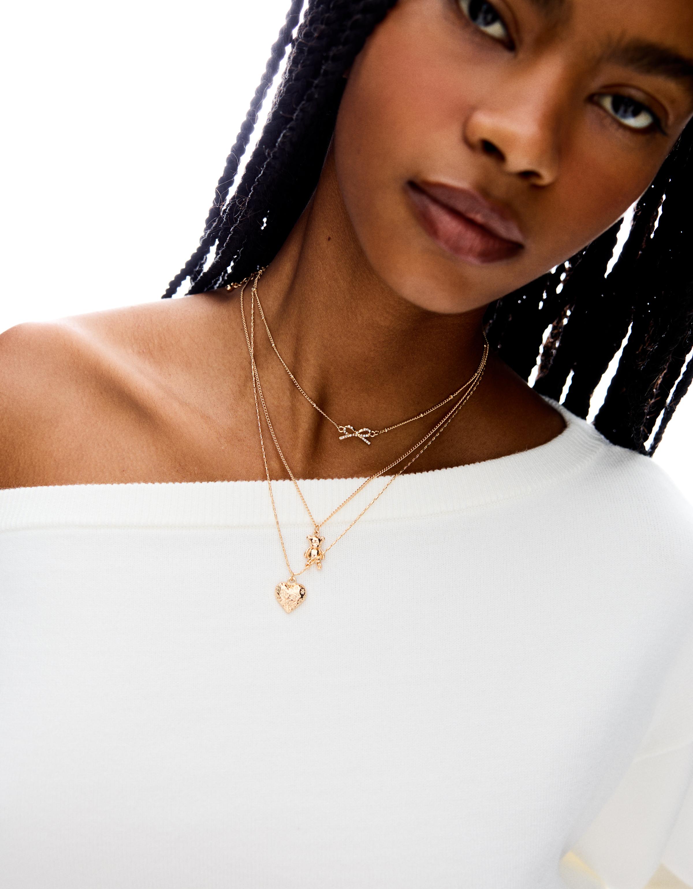 Bershka 3er-Pack Halsketten Bärchen Damen Gold