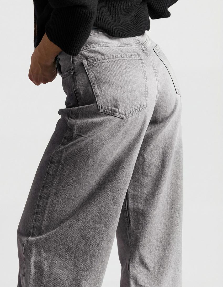 Jeans barrel fit vita alta-Grigio