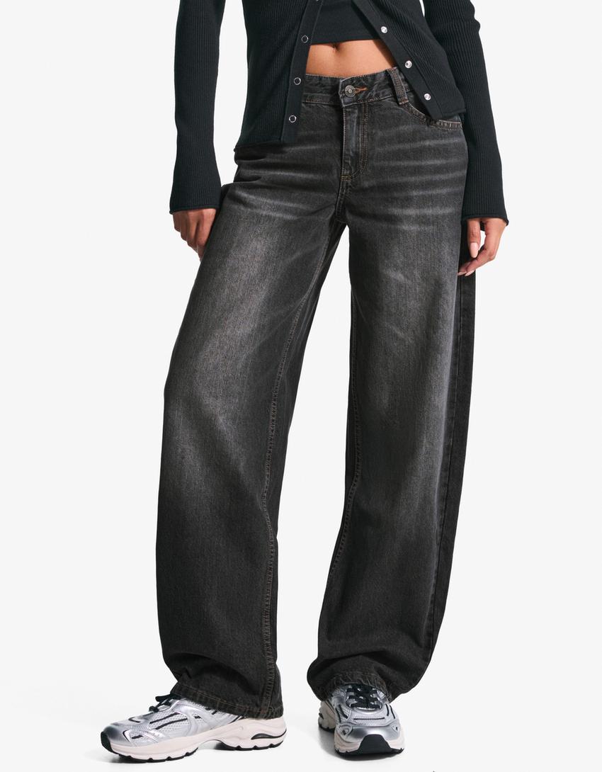 Jeans baggy fit barrel fit taille basse-Gris foncé