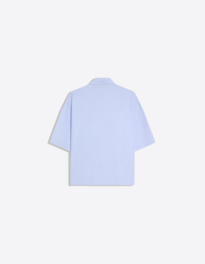 Oversize embroidered short sleeve shirt-Light blue