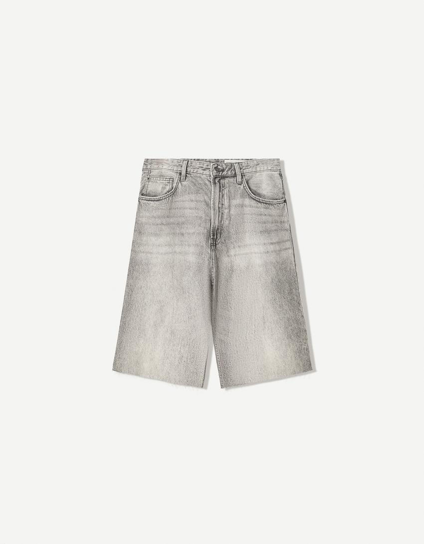 Bermuda en jean baggy fit-Gris-3