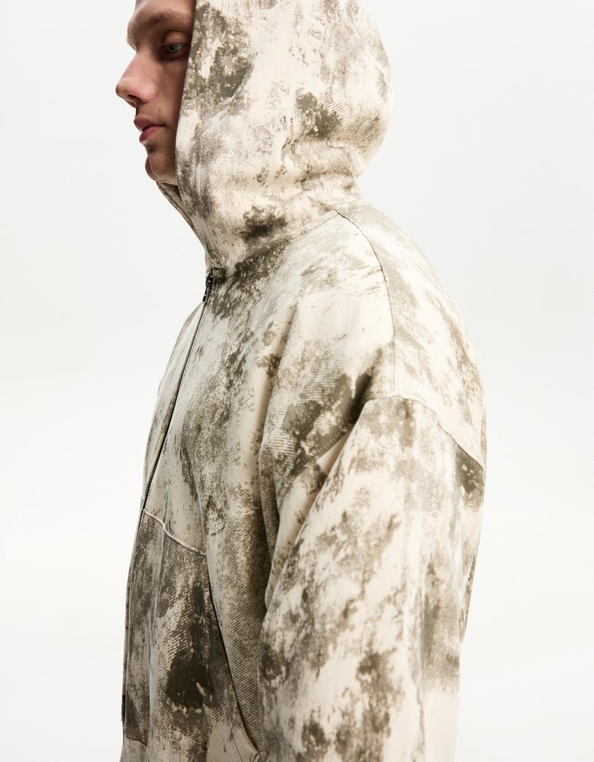 Printed sweatshirt with zip-Green-2