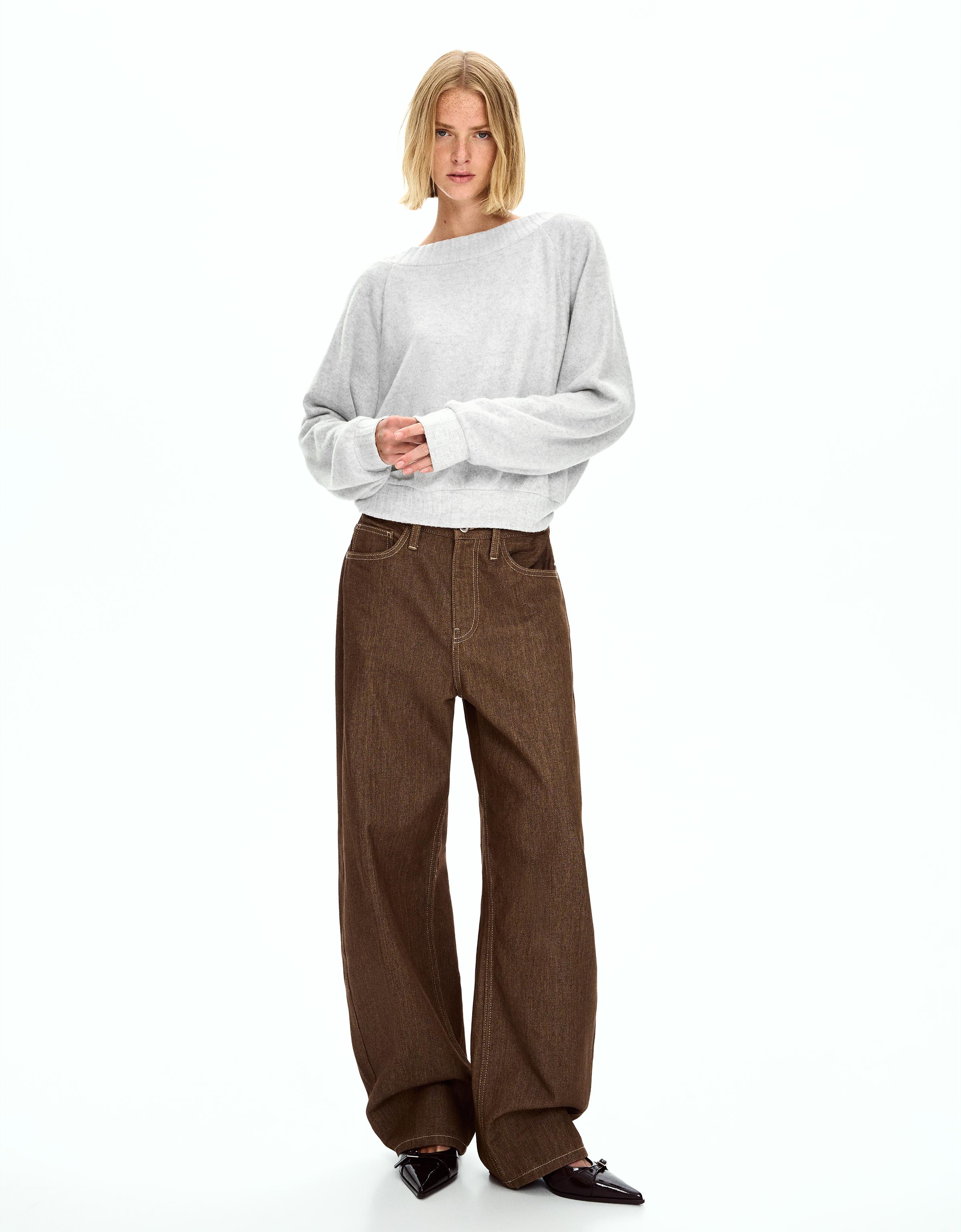 Bershka Rückenfreier Pullover Damen L Grau