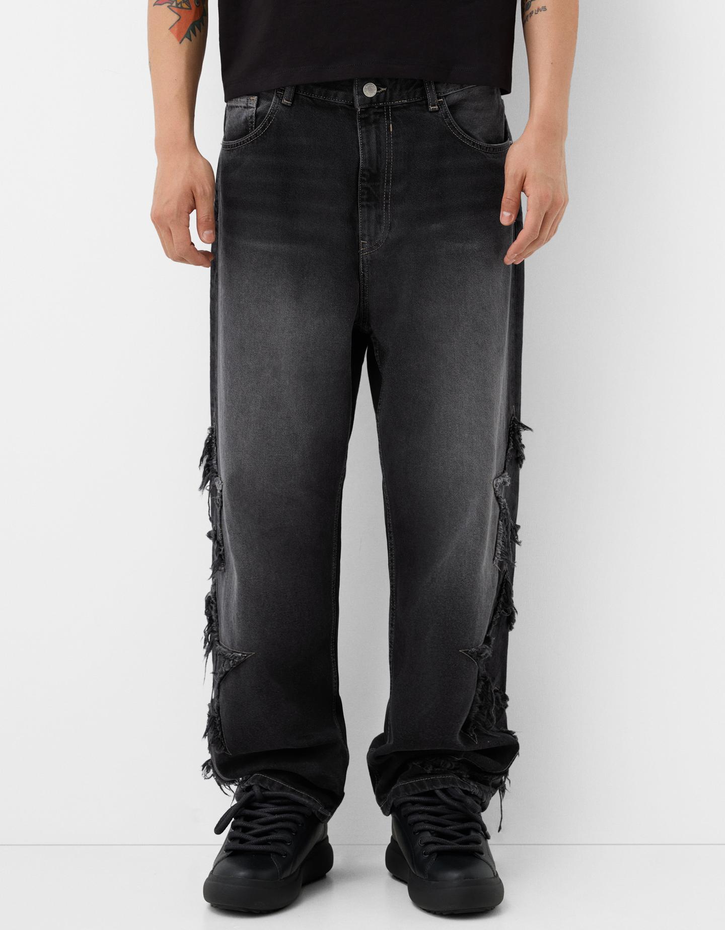 Bershka Jeans Baggy Stelle Uomo 44 (Eu 38) Nero