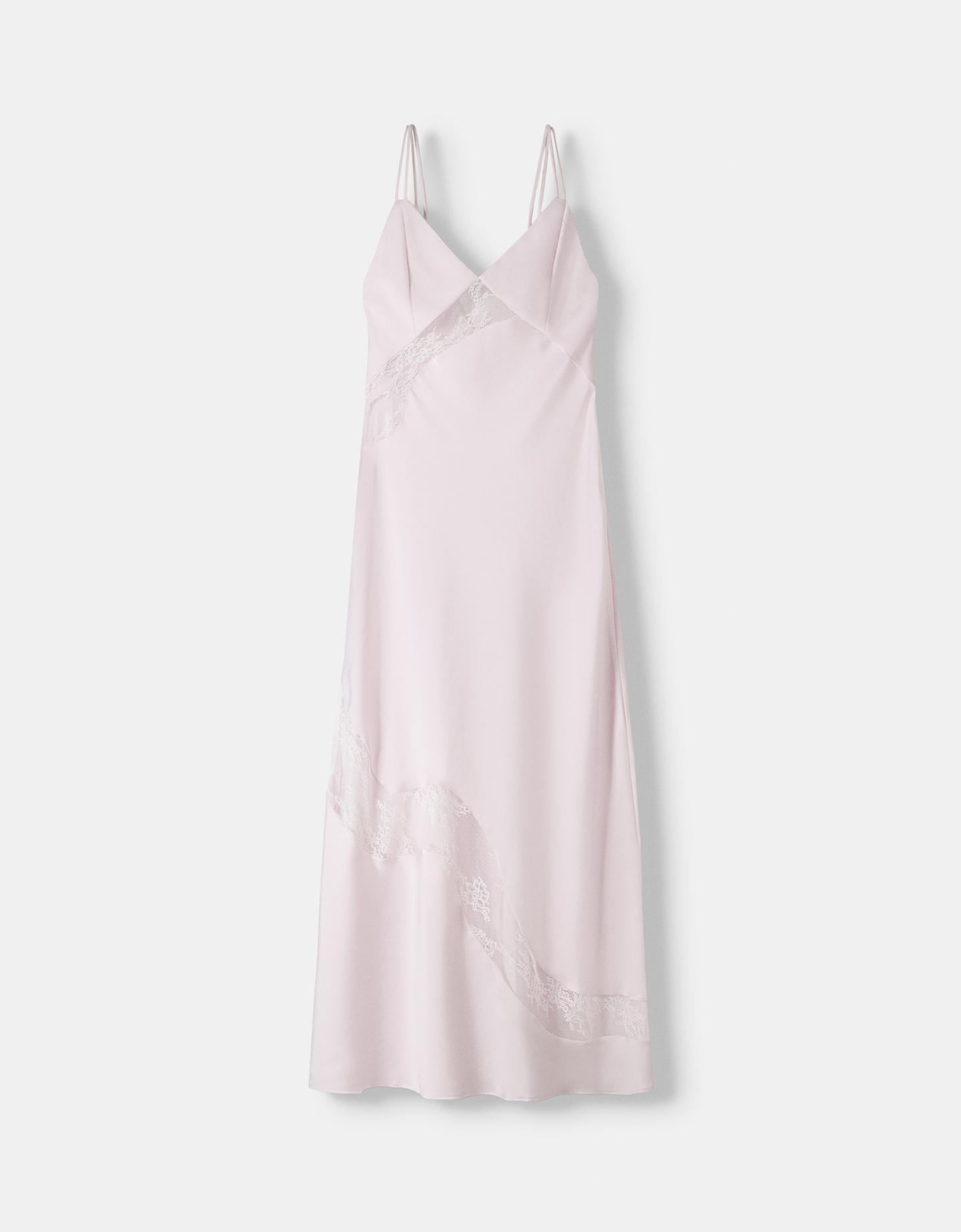 Bershka Vestido Tirantes Midi Satén Lace Mujer Xs Rosa