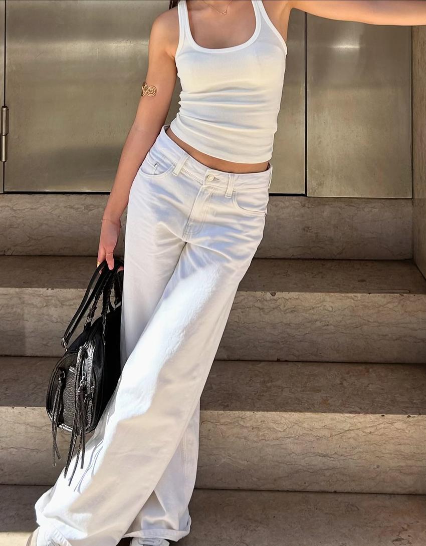 Sleeveless ribbed T-shirt-Off white-2