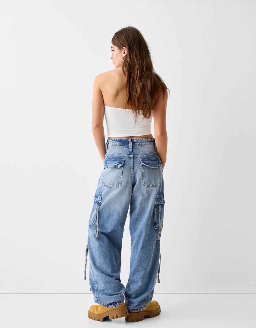 بنطال جينز كارغو واسع بسحّابات-أزرق فاتح-2