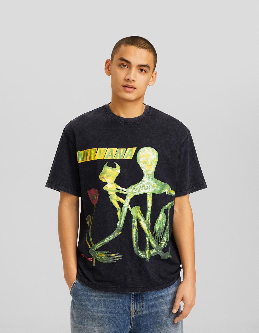 Printed short sleeve oversize Nirvana T-shirt-Grey