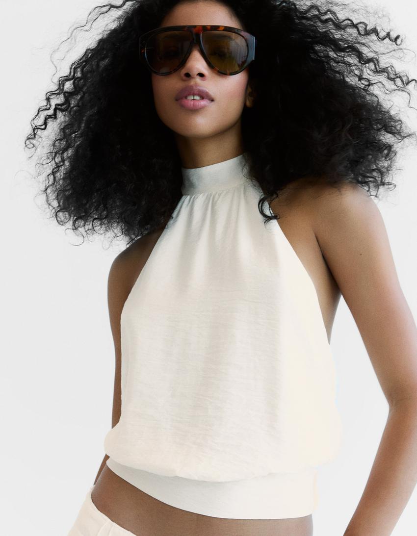 Top com decote halter-Cru
