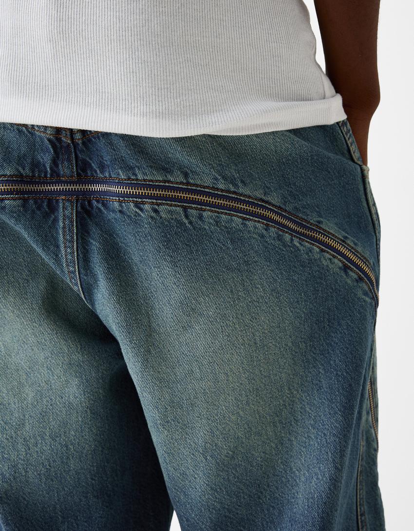 Jean baggy à fermetures Éclair-Bleu lavé-5