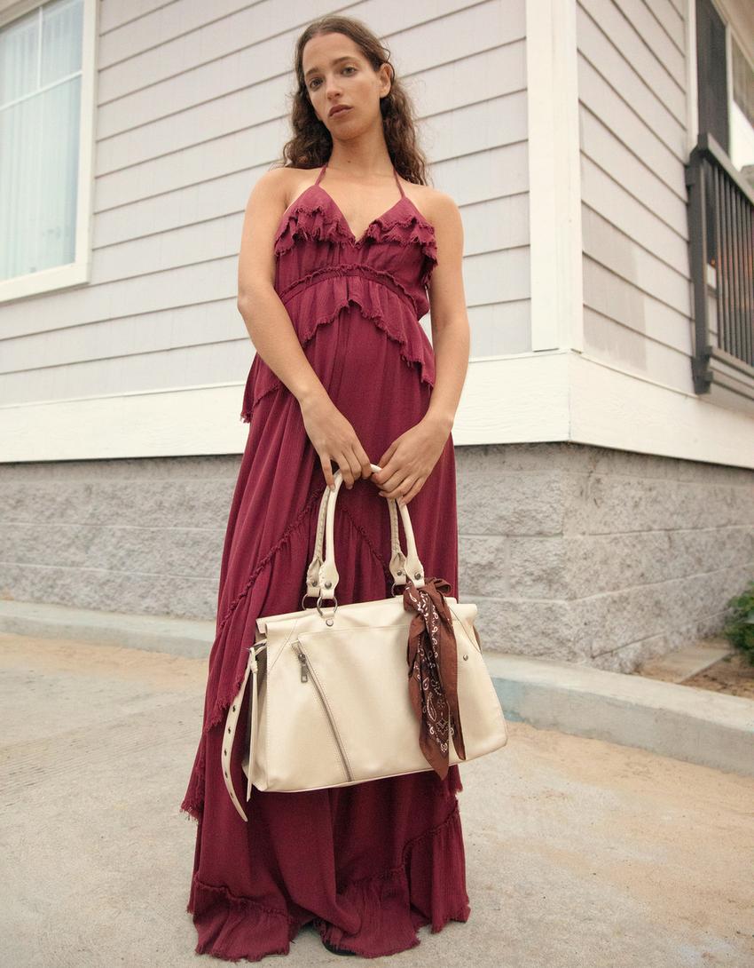 Vestido maxi textura volantes-Burdeos-3