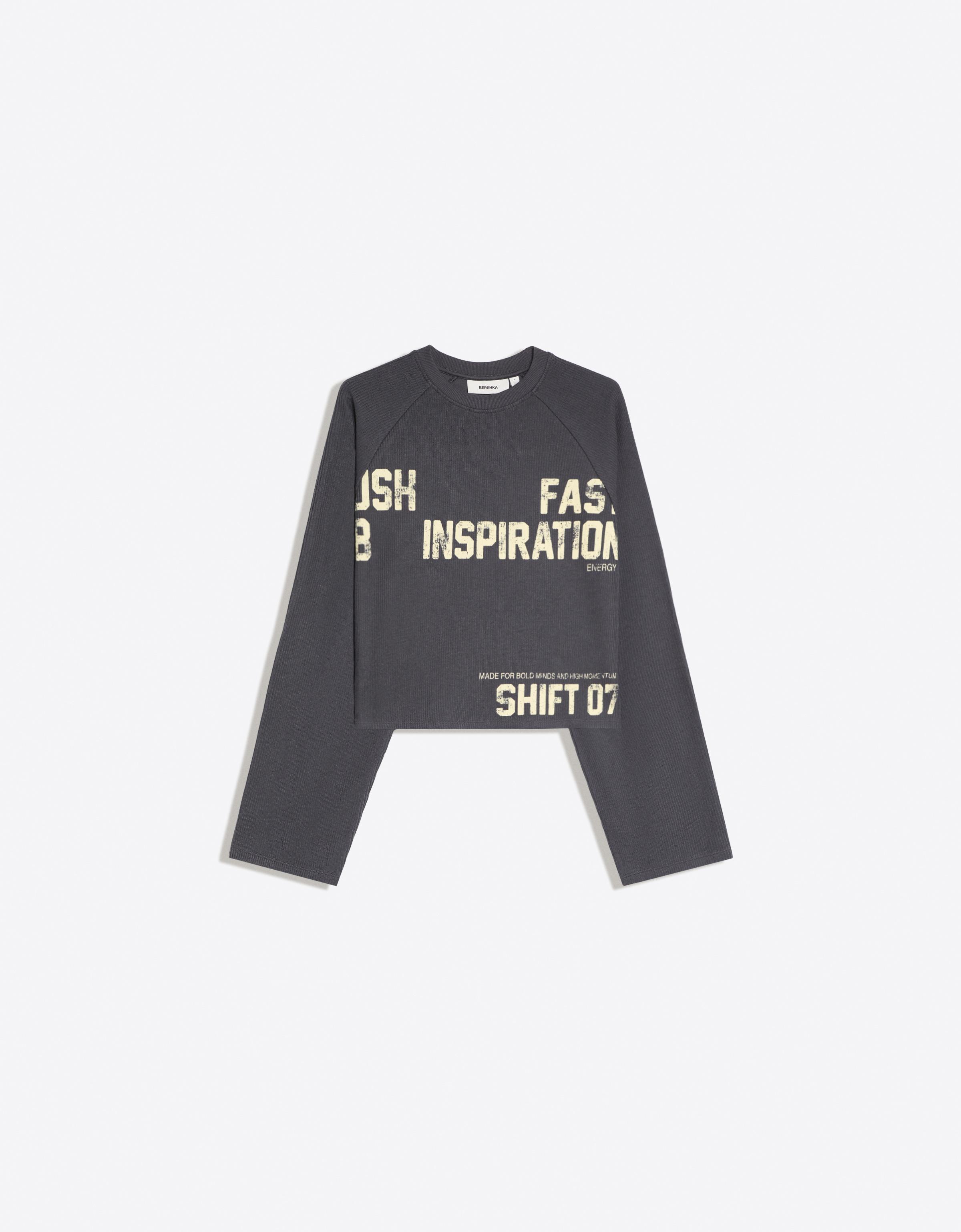 Bershka Bisiklet yaka baskılı sweatshirt görsel 7