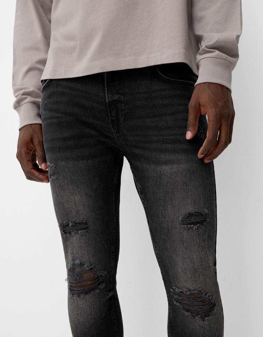 Super Skinny Jeans mit Rissen-Schwarz