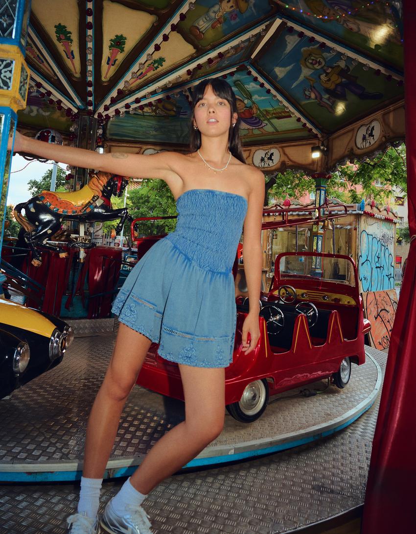 Ruffled mini dress-Blue-1