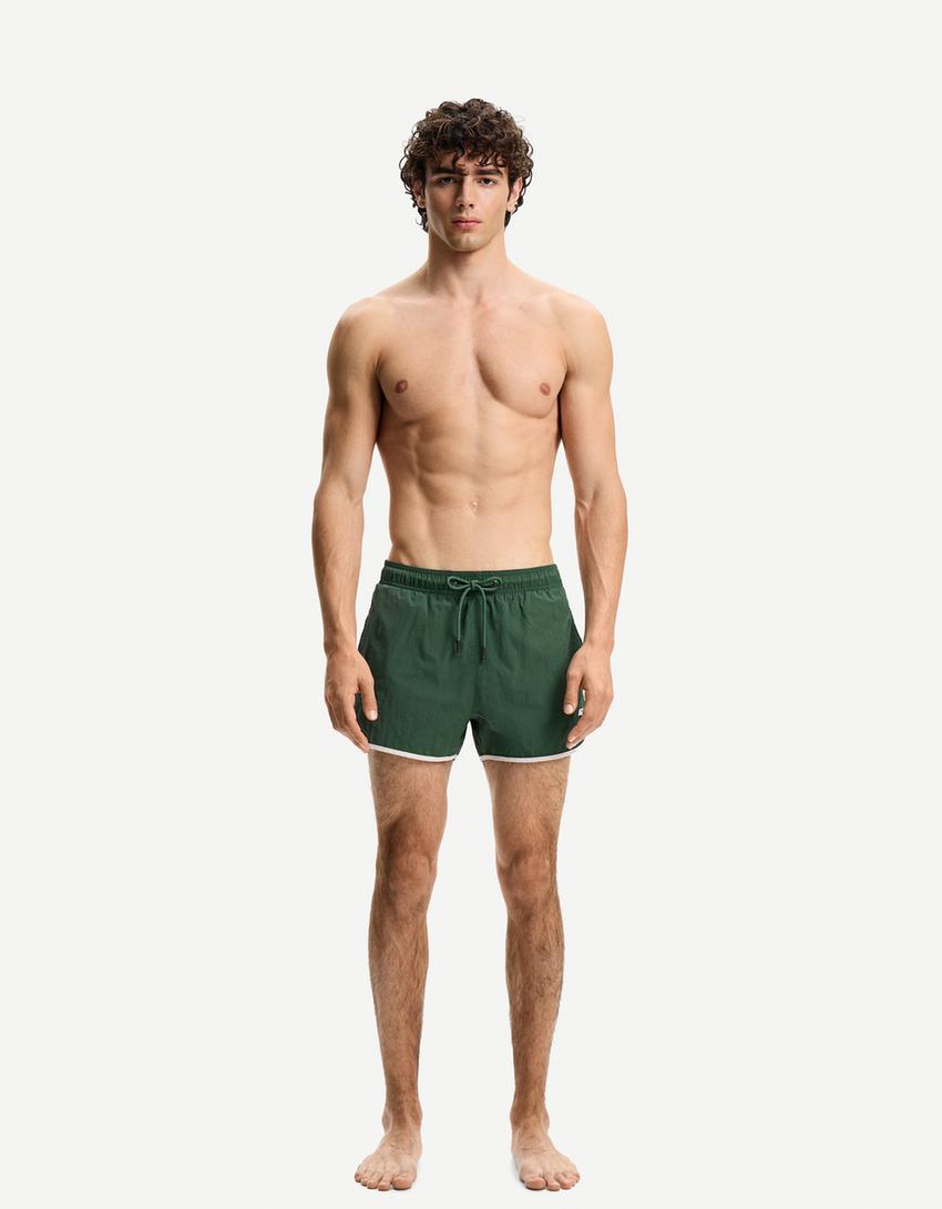 Korte zwembroek met biesjes-Groen