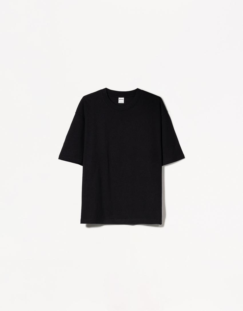 Oversized T-shirt van zwaar katoen met korte mouw-Zwart