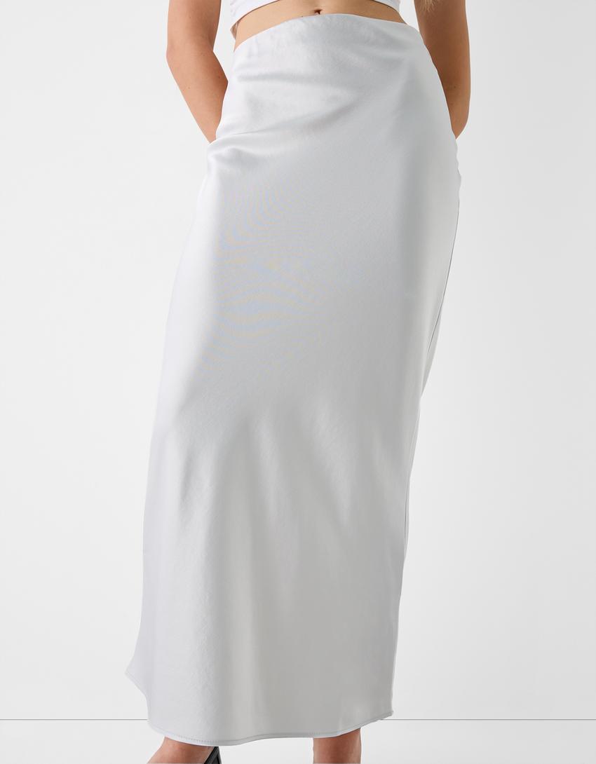 تنورة متوسطة الطول ساتان-فضي-3