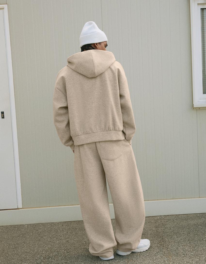 Balloon fit felt texture trousers with darts-Sand