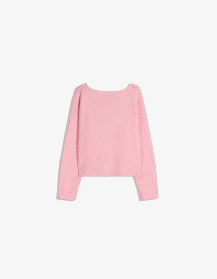 Soft touch V-neck sweater-Pink