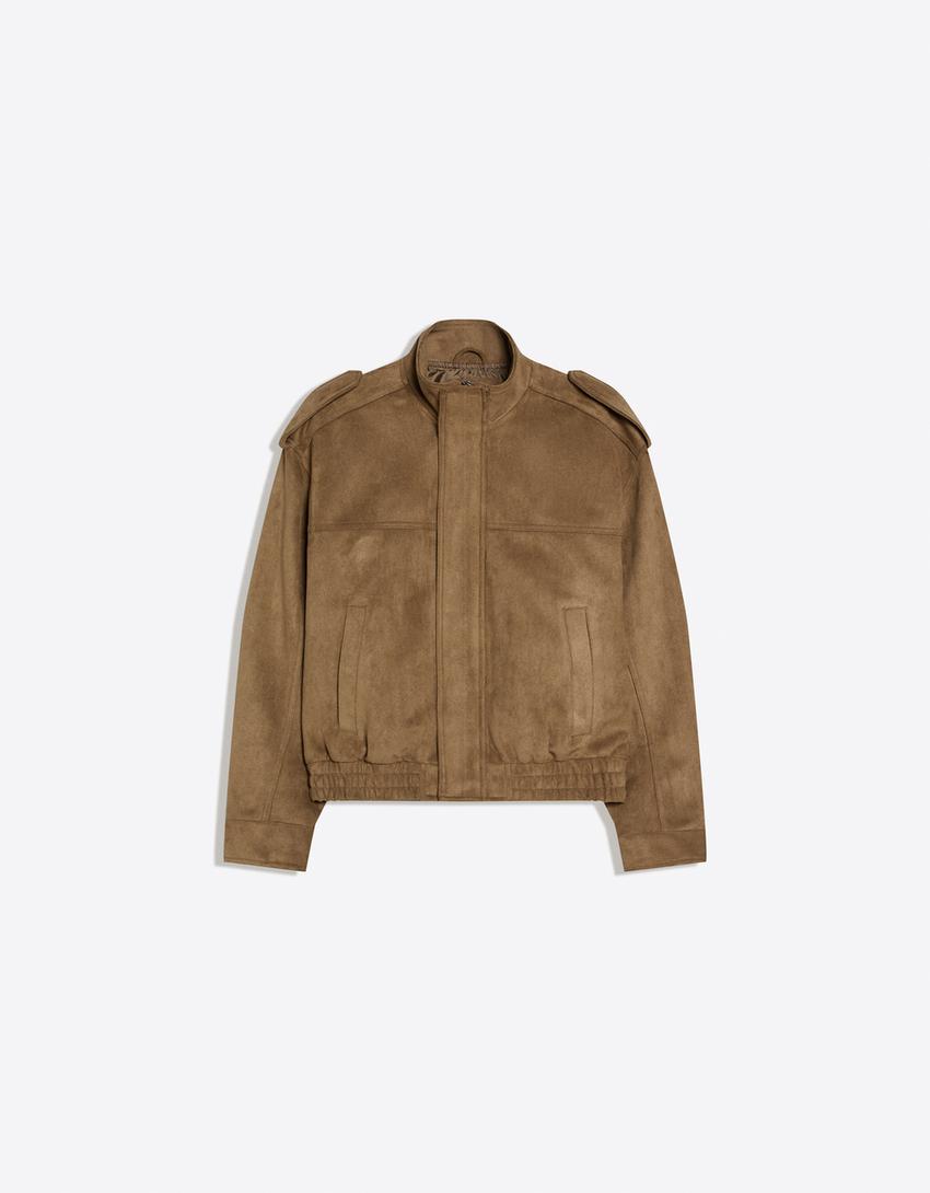 Faux suede jacket-Camel