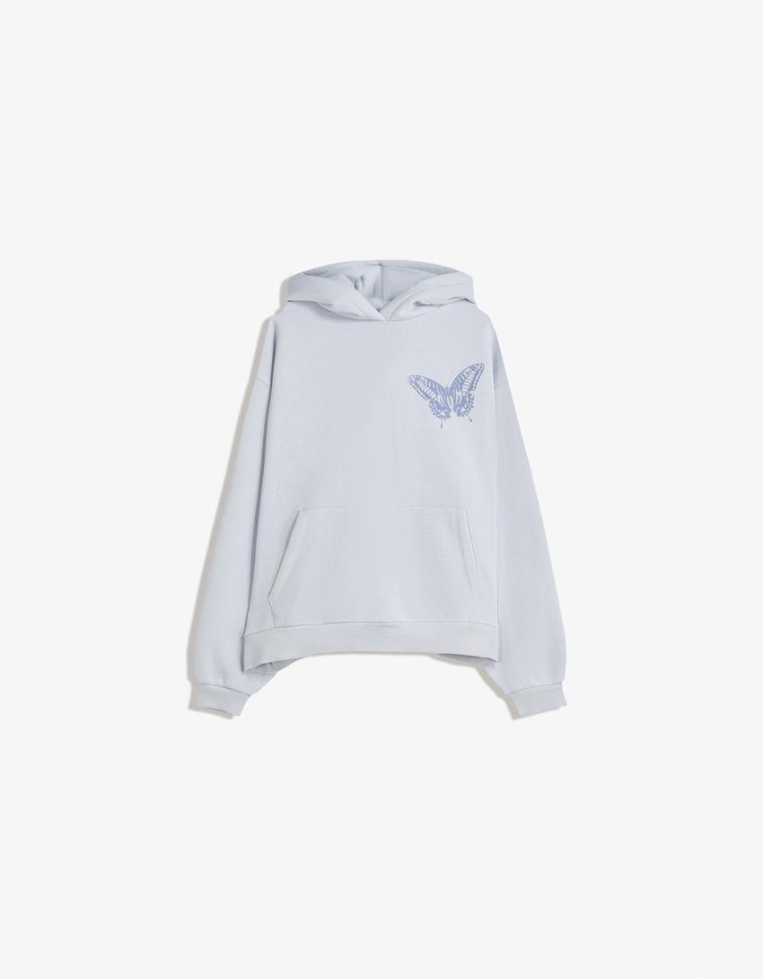 Hooded sweater with print-Light blue
