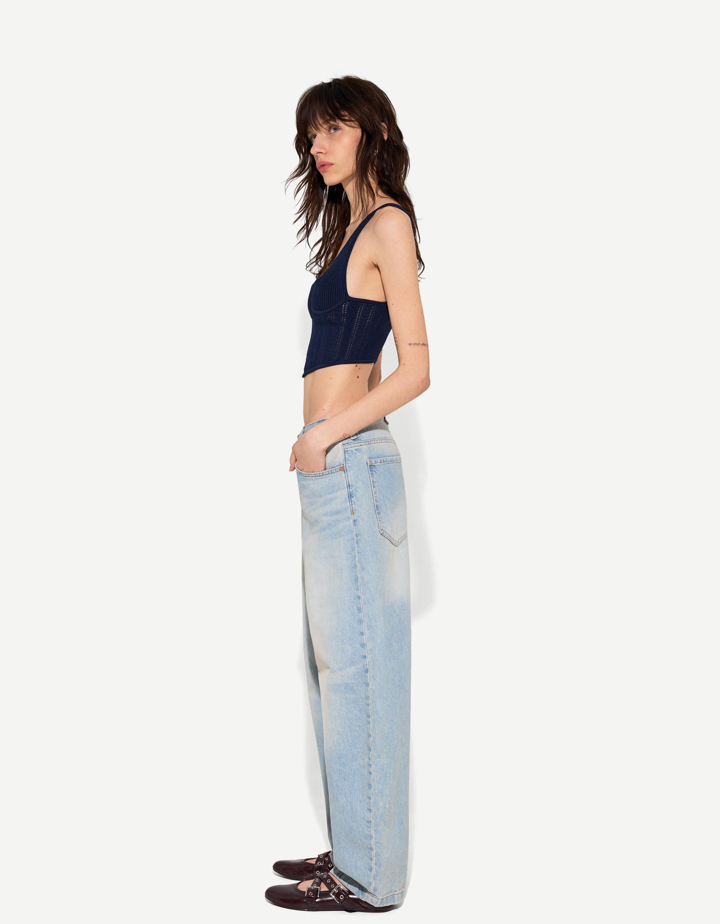 Bershka Baggyhosen-Jeans Im Barrel-Fit Damen 40 Ausgewaschenes Blau