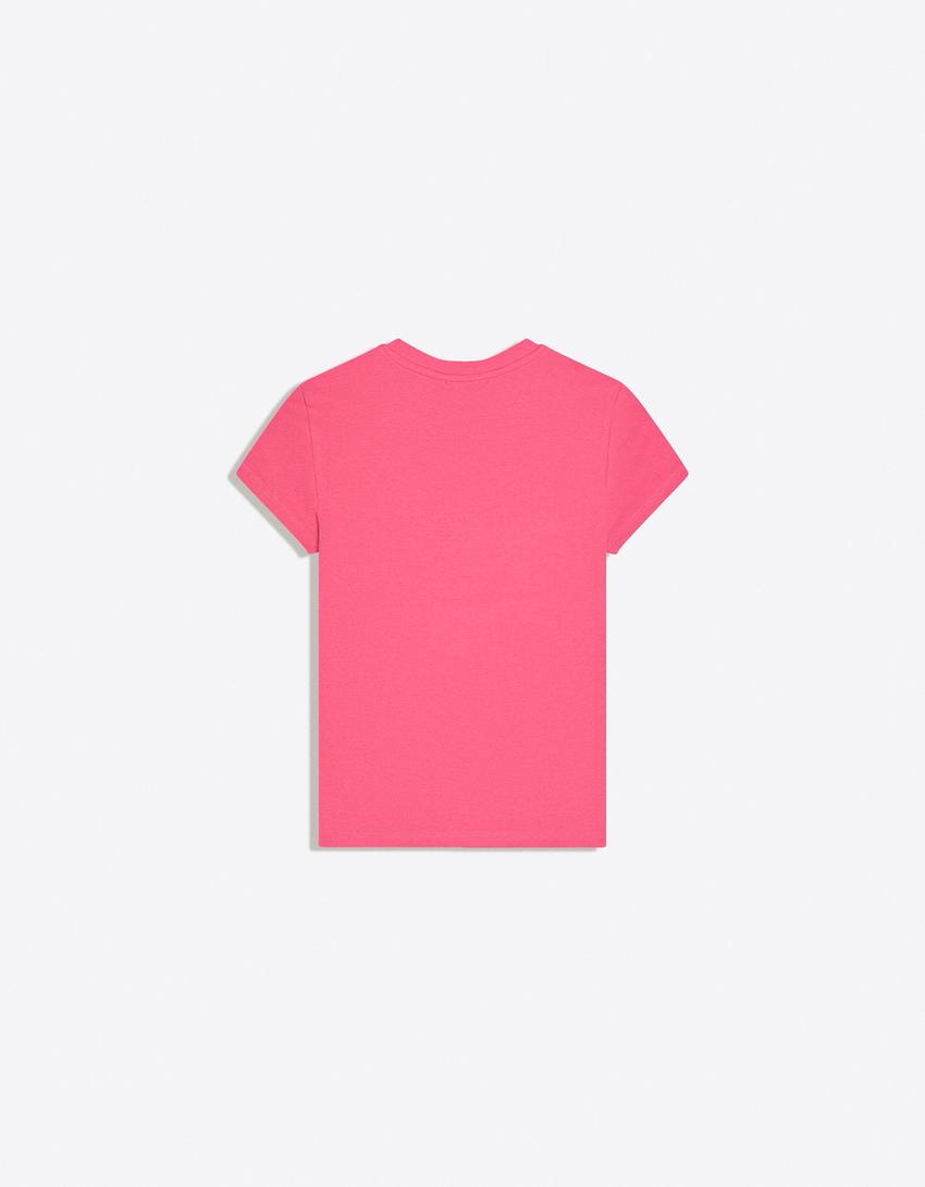 Tricou cu mânecă scurtă și guler rotund-Roz