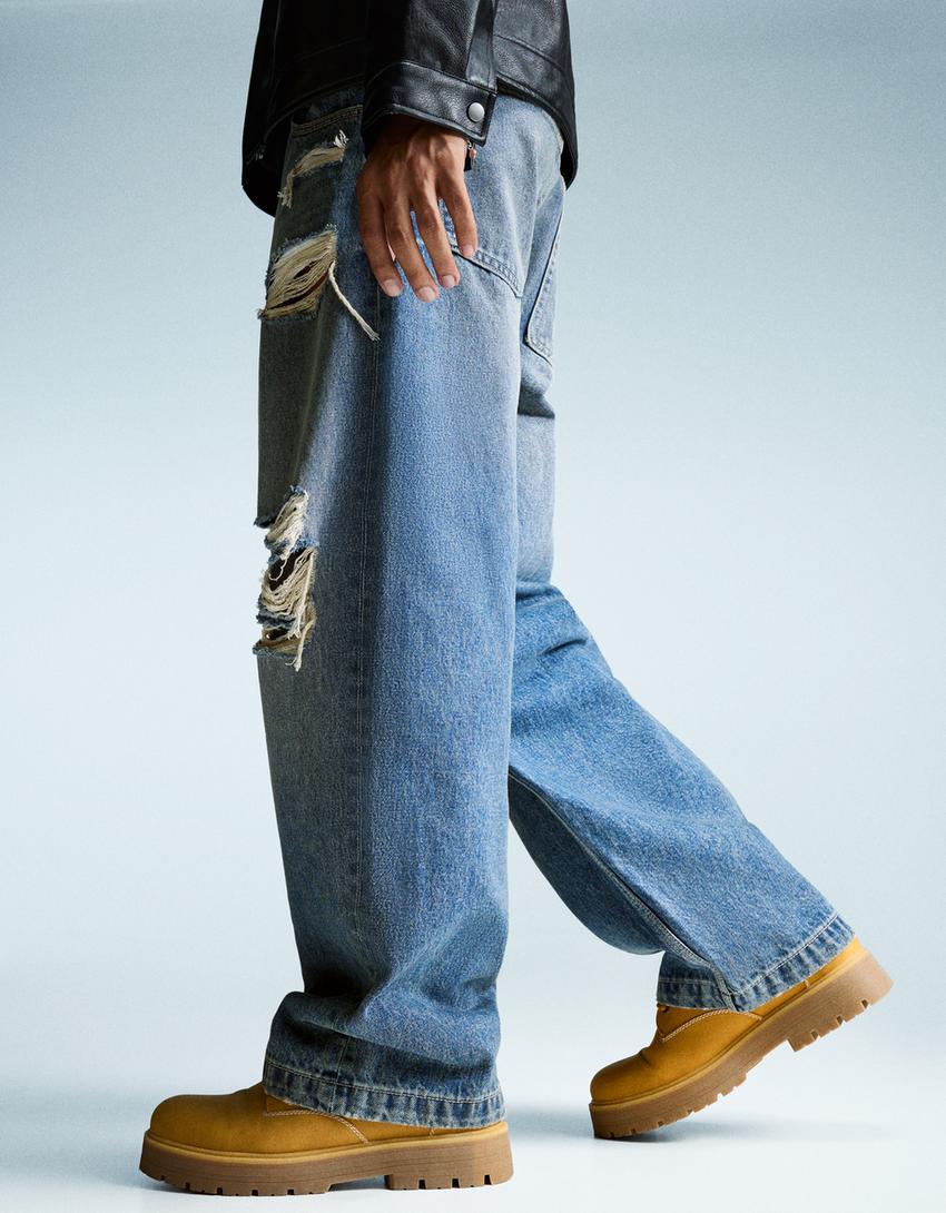 Ripped super baggy jeans-Blue-2