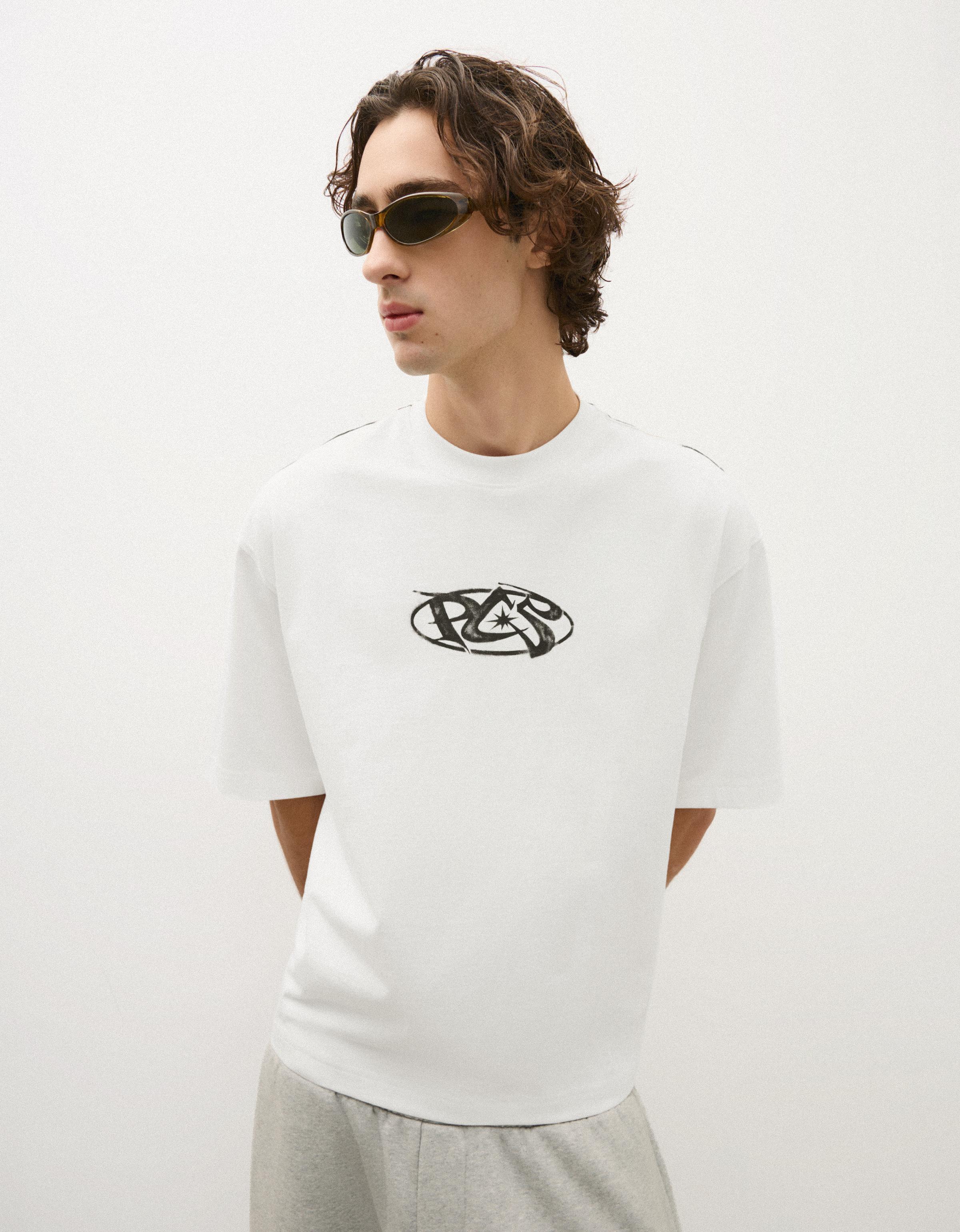 Short sleeve boxy print T-shirt — Off white